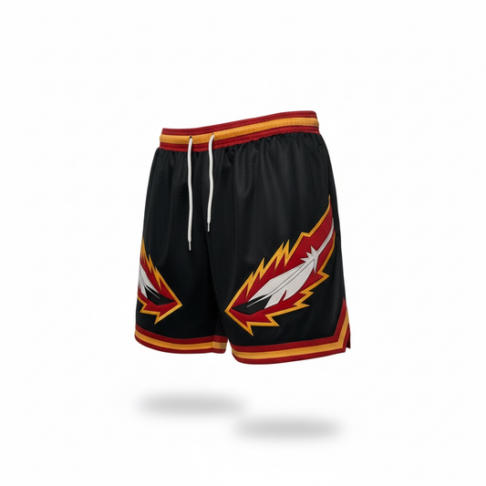 Black/Red/Yellow Flame Feather Shorts