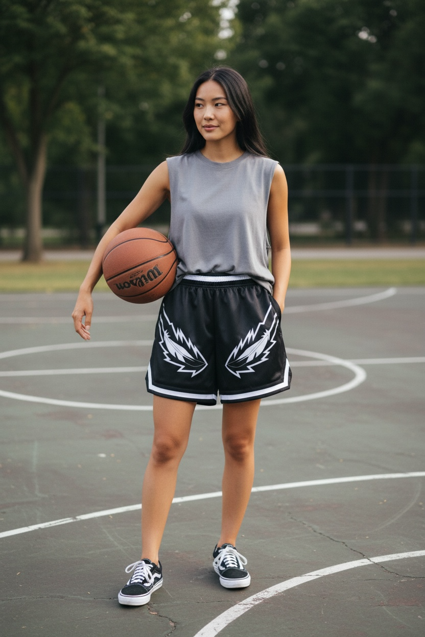 Black/white Flame Feather shorts