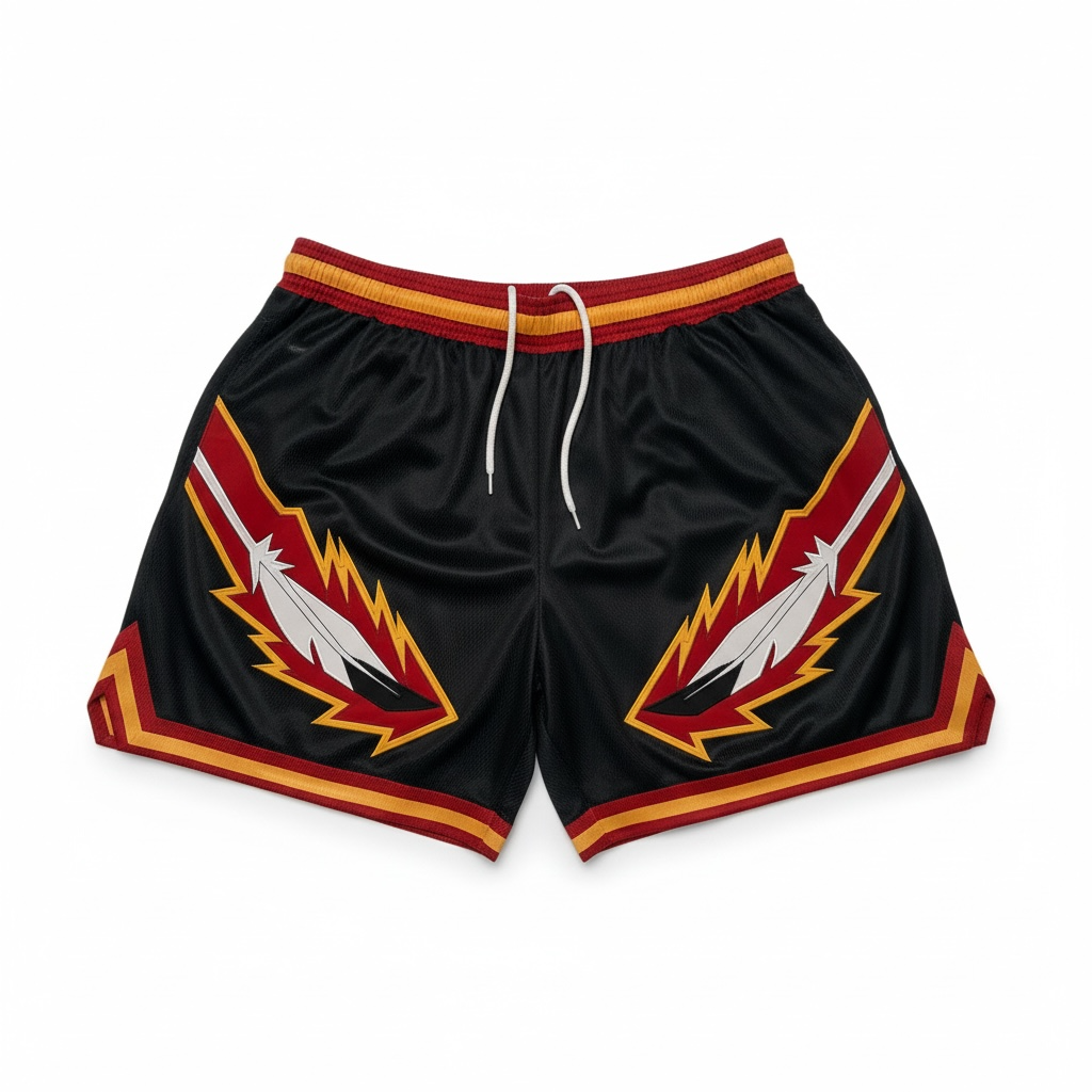 Black/Red/Yellow Flame Feather Shorts